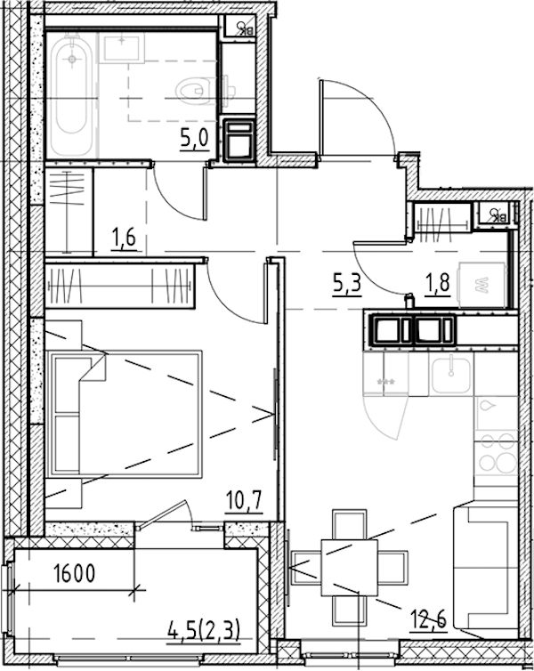 1-комнатная квартира 39.3 м², 2/9 эт., ЖК «Янила Форест»